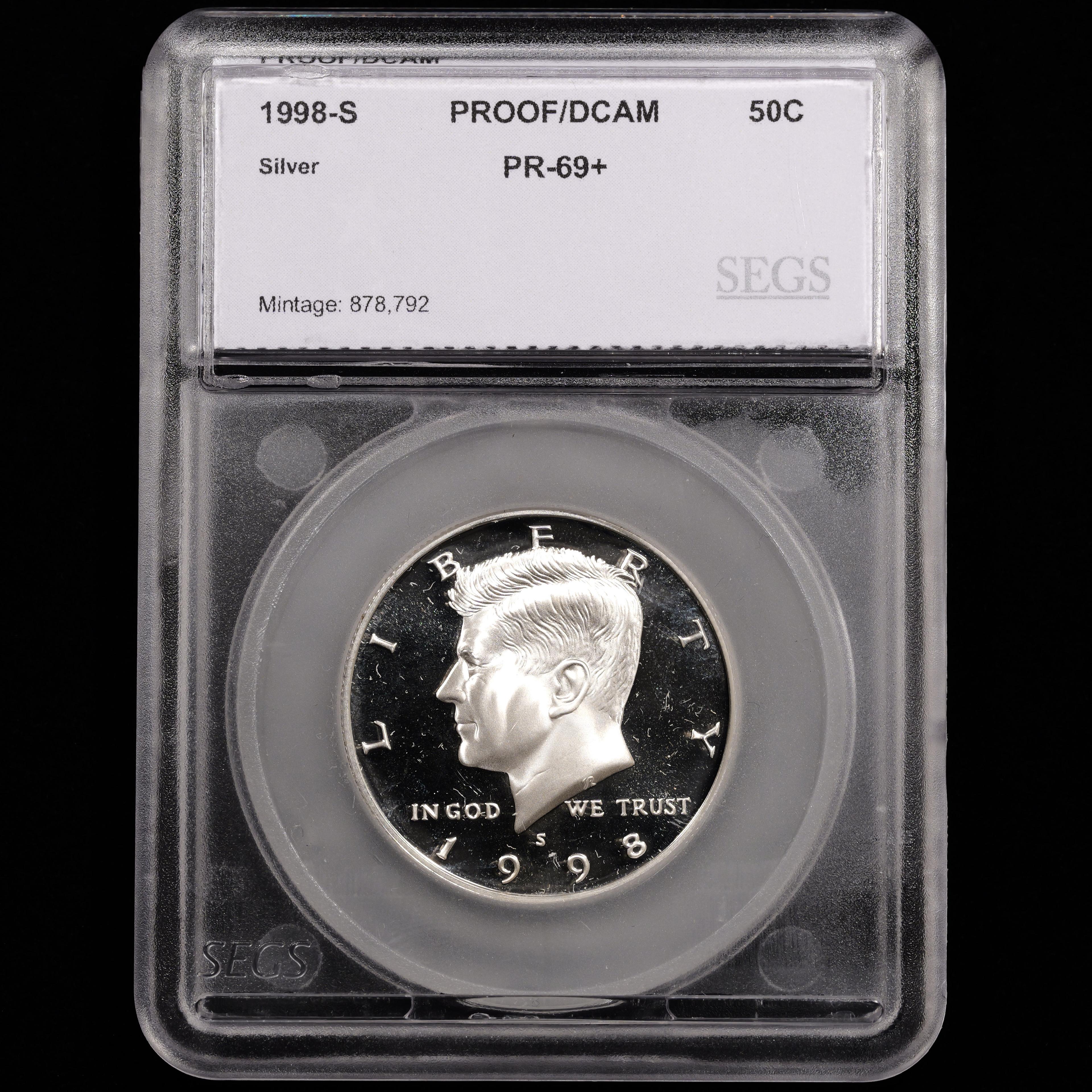 1998-S Proof Silver Kennedy Half Dollar - 50c - SEGS Graded PR69+ DCAM