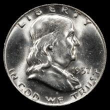 1957-D Franklin Half Dollar - 50c - GEM Plus Uncirculated w/ FBL