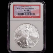 2006 American Silver Eagle - 1 of First 50,000 Struck - S$1 - NGC GRADED MS69