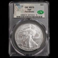 2024 American Silver Eagle - First Delivery - $1 - CAC GRADED MS70