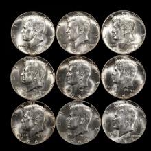 *3.2553 oz ASW* (9) 1964 Kennedy Half Dollars - 50c - Choice to GEM Uncirculated