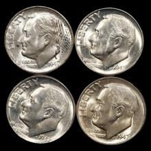 (4) 1947 Roosevelt Silver Dimes - 10c - GEM Uncirculated