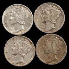 (4) Mercury Dimes - 10c - Mixed Dates/Grades