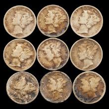 (9) Heavily Toned Mercury Dimes - 10c - Mixed Dates/Grades