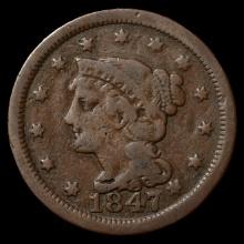 1847 Braided Hair Large Cent - 1c - Circulated