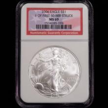 2006 American Silver Eagle - 1 of First 50,000 Struck - S$1 - NGC GRADED MS69