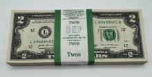 100 Two Dollar Bills Consecutive Serial Number