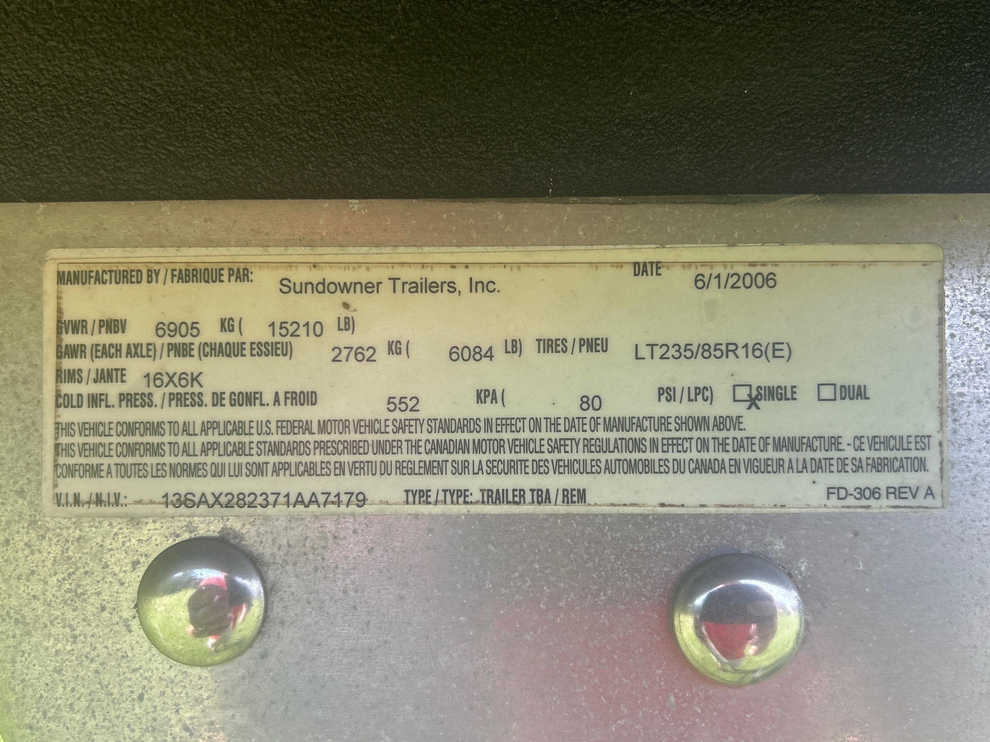 2006 Sundowner Stock Trailer 7â€™W x 7â€™H x 20â€™L