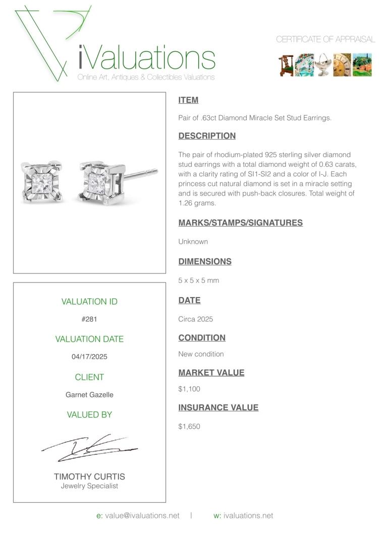 Sparkling .63ct Diamond Miracle Set Stud Earrings