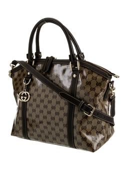 Gucci Brown Patent Leather Gg Crystal Top Hdl Bag
