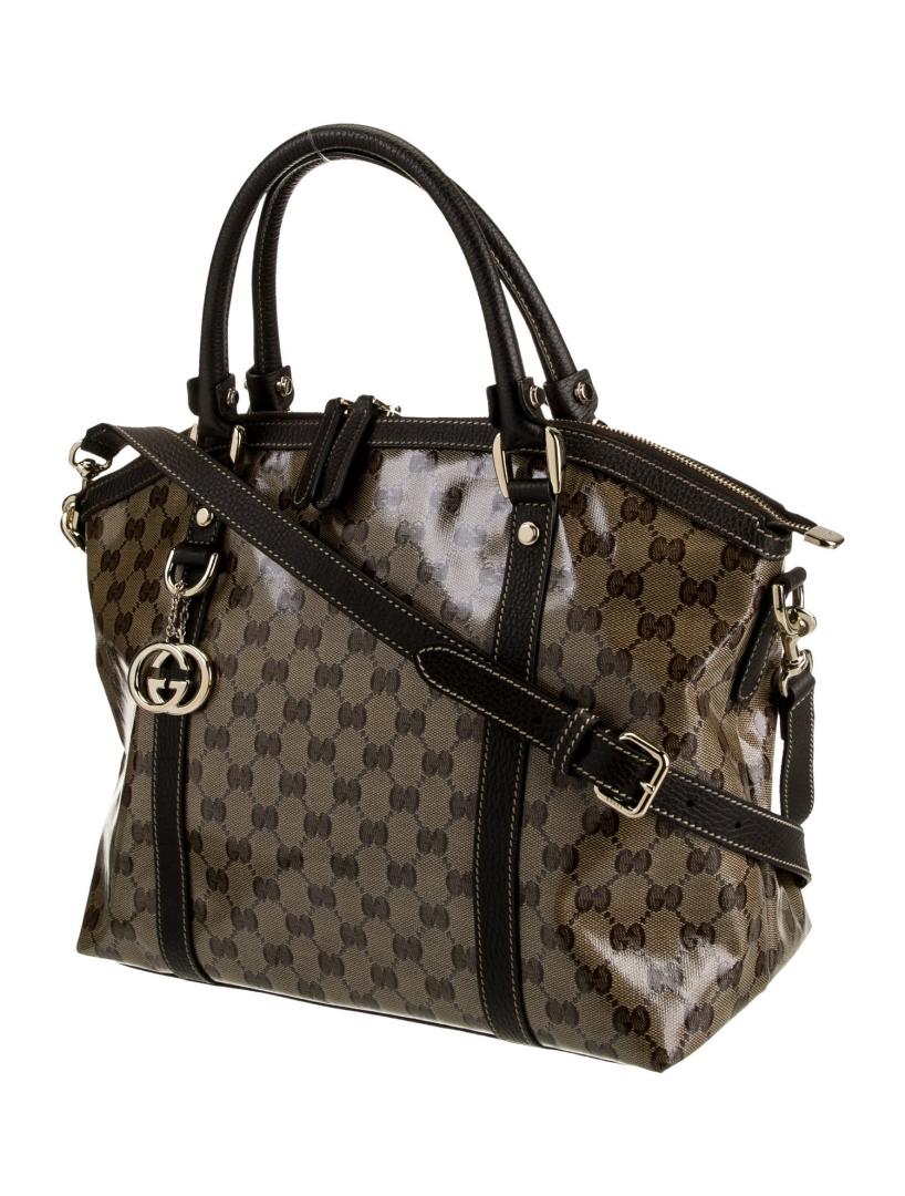 Gucci Brown Patent Leather Gg Crystal Top Hdl Bag