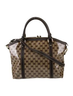 Gucci Brown Patent Leather Gg Crystal Top Hdl Bag
