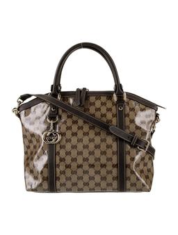 Gucci Brown Patent Leather Gg Crystal Top Hdl Bag