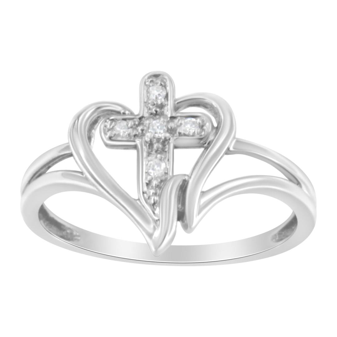 10k Gold Round .03ct Diamond Accent Cross Ring
