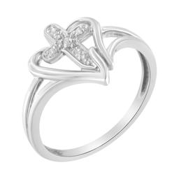 10k Gold Round .03ct Diamond Accent Cross Ring
