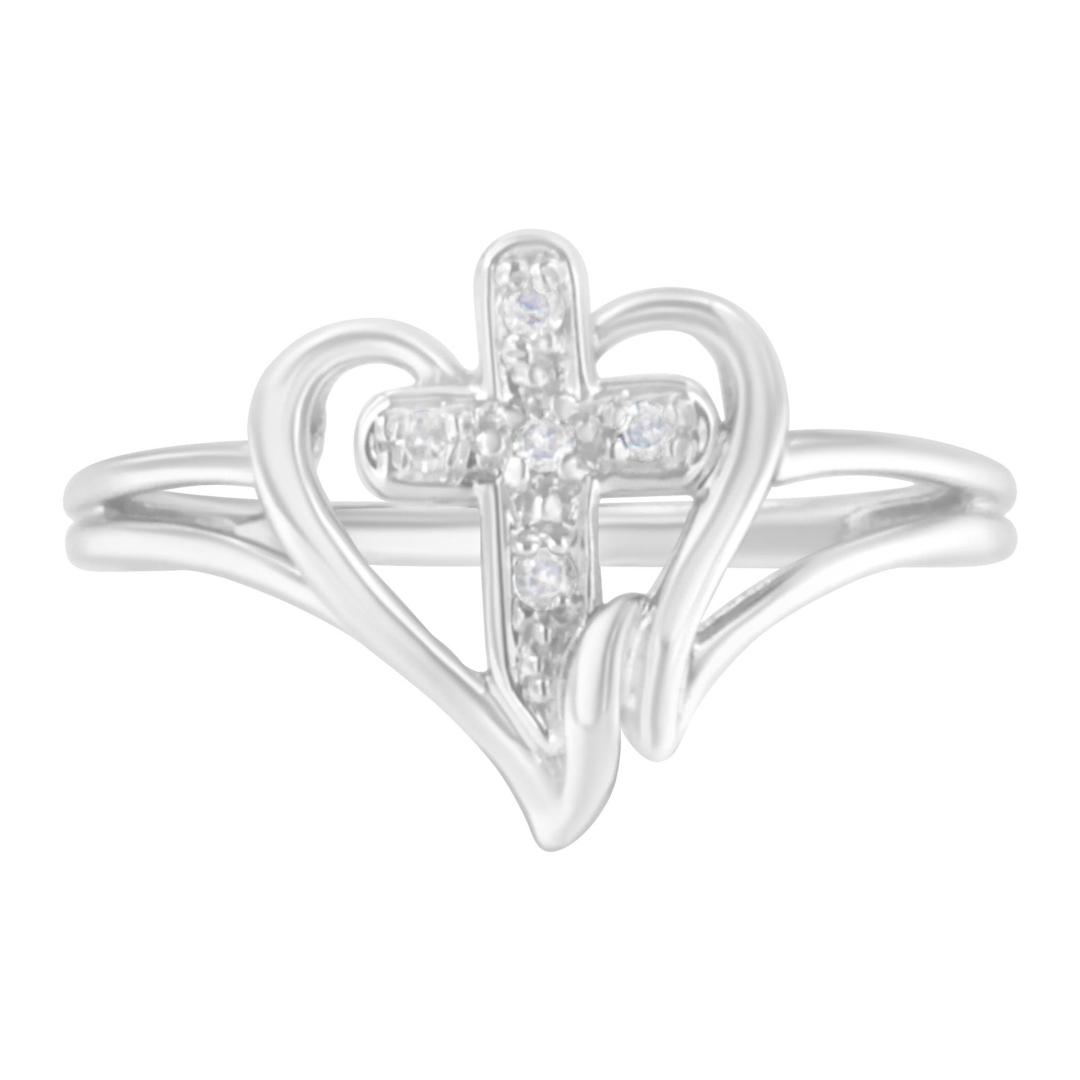 10k Gold Round .03ct Diamond Accent Cross Ring