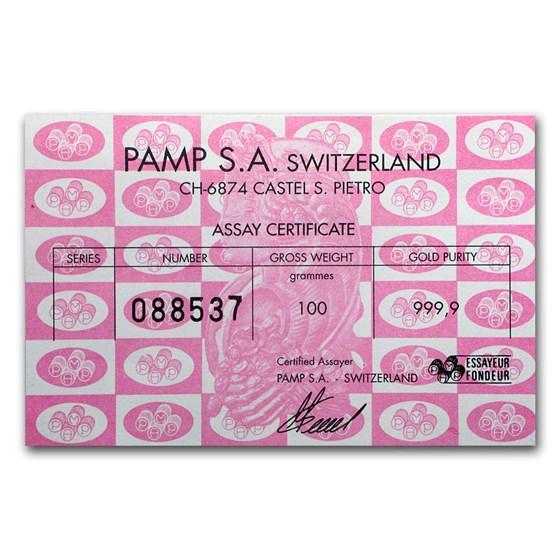 100 Gram Gold Bar - Pamp Suisse (cast, W/ Assay)