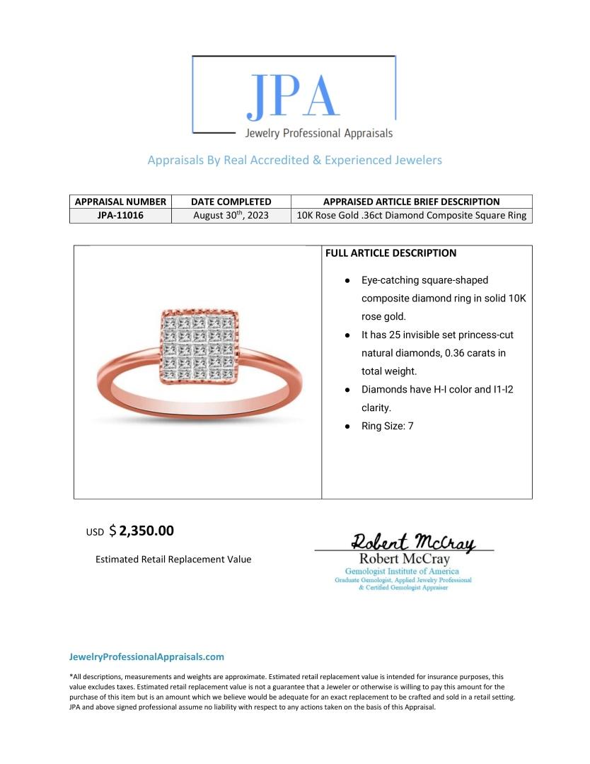 10k Rose Gold .36ct Diamond Composite Square Ring
