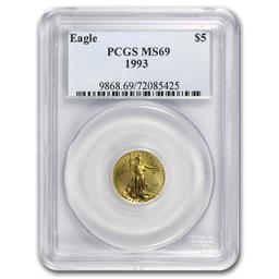 1993 1/10 Oz American Gold Eagle Ms-69 Pcgs