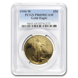 1990-w 1oz Proof American Gold Eagle Pr69 Dcam