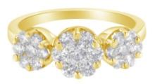 14k Gold 1.25ct Diamond Three Round Clusters Ring