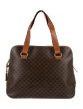 Celine Vtg Brown Printed Zip Cls Top Handle Bag