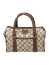 Gucci Vtg Brown Gold-tone Hdw Zip Top Hdl Bag