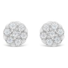 Round .25ct Diamond Floral Cluster Stud Earrings