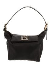 Fendi Black Nylon Flap Closed Top Handle Bag
