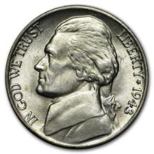 1943-p Wartime Jefferson Nickel 5 Cents Bu