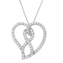 14k Gold 1.00ct Diamond Ribbon & Heart Necklace