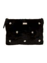 Kate Spade Faux Fur Polka Dot Gold-tone Zip Clutch