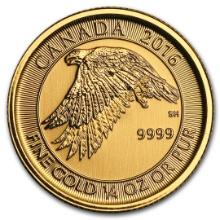 2016 Canada 1/4 Oz Gold White Falcon Bu