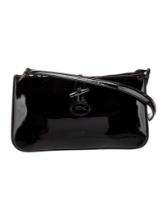 Longchamp Blk Patent Lthr Gunmetal Hdw Shldr Bag