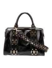 Tory Burch Blk Patent Leather Zip Cls Top Hdl Bag