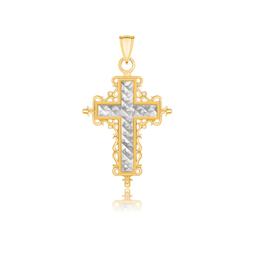 14k Two-tone Gold Diamond-cut Cross Pendant