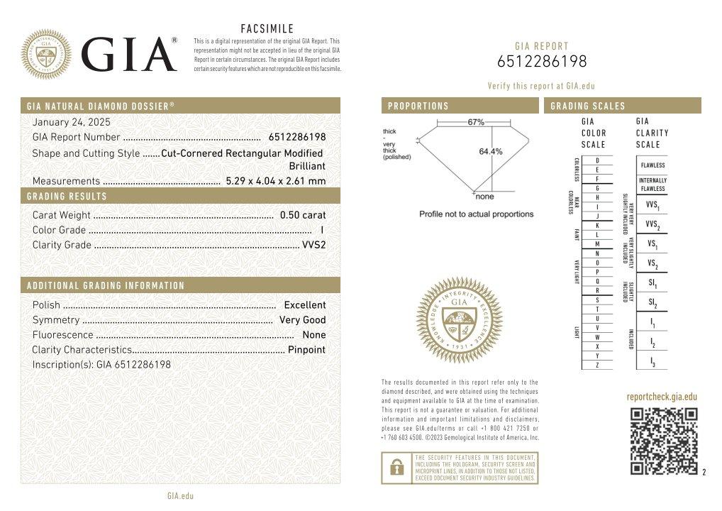 Gia Certified Radiant Cut .50ct Vvs2 Diamond