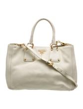 Prada Logo Jac. Neut Leather Snap Cls Top Hdl Bag