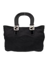 Fendi Zucca Ff Logo Satin Gold-tone Top Hdl Bag