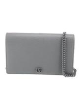 Gucci Grey Leather Tonal Hdw Snap Closure Clutch