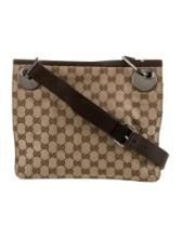 Gucci Neut Canvas Gunmetal Hdw Snap Cls Msgr Bag