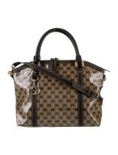 Gucci Brown Patent Leather Gg Crystal Top Hdl Bag