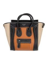Celine Colorblock Pattern Brown Leather Zip Tote