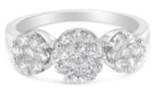 14k Wgold Round 1.25ct Diamond Three-cluster Ring