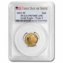 2021-w 1/4oz Proof Gold Eagle Type 2 Pr70 Pcgs Fdi