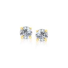 14k Gold Round 1.00ct White Topaz Stud Earrings