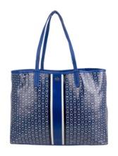 Tory Burch Blue Printed Blue Gold-tone Hdw Tote
