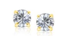 14k Gold Round .20ct White Topaz Stud Earrings