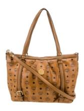 Mcm Brn Printed Visetos Gold-tone Hdw Zip Msgr Bag