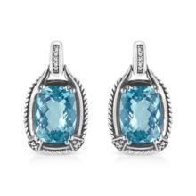 Cushion-cut 18.10ct Blue Topaz & Diamond Earrings